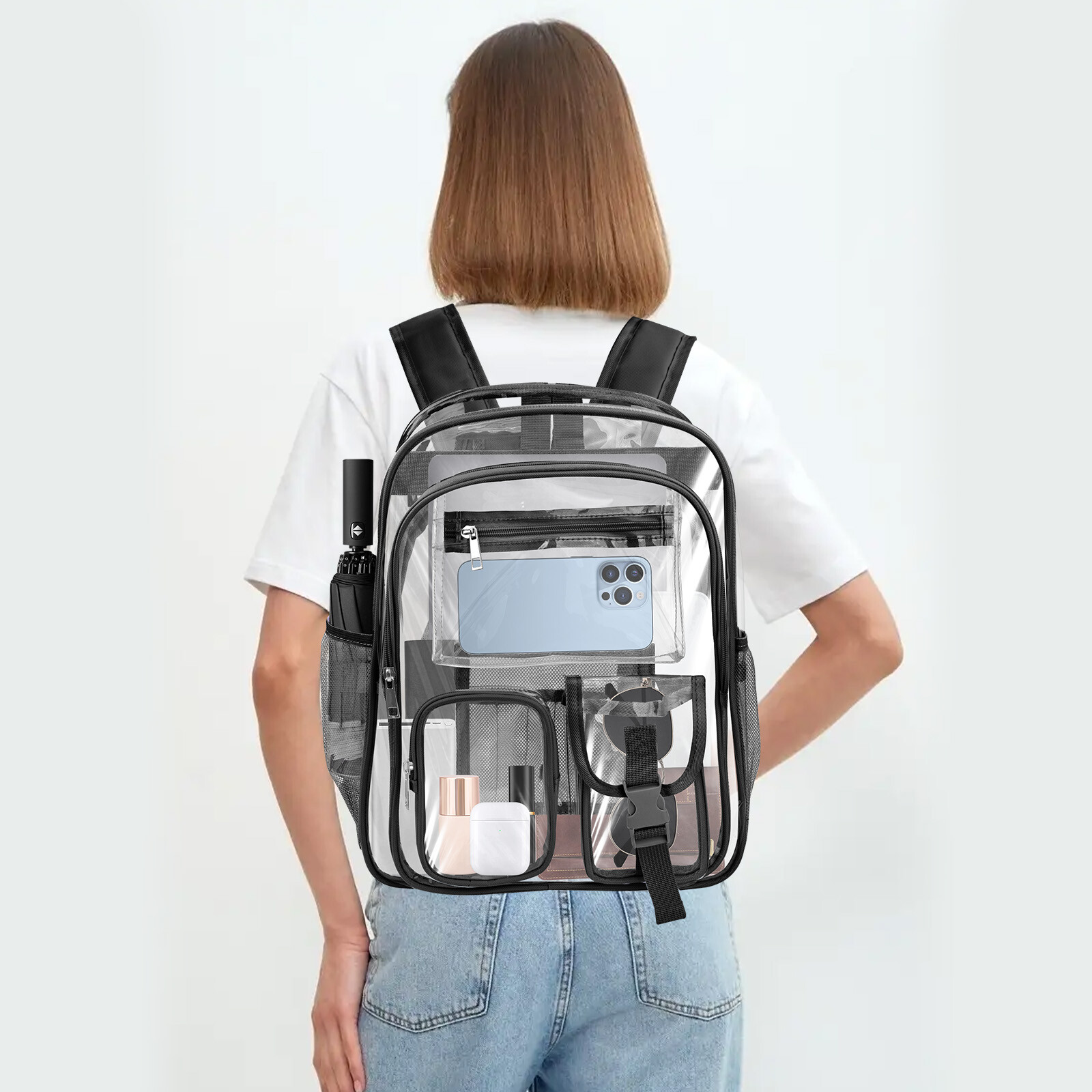 Transparent School Backpack Waterproof See Through Backpack with Multi-pockets