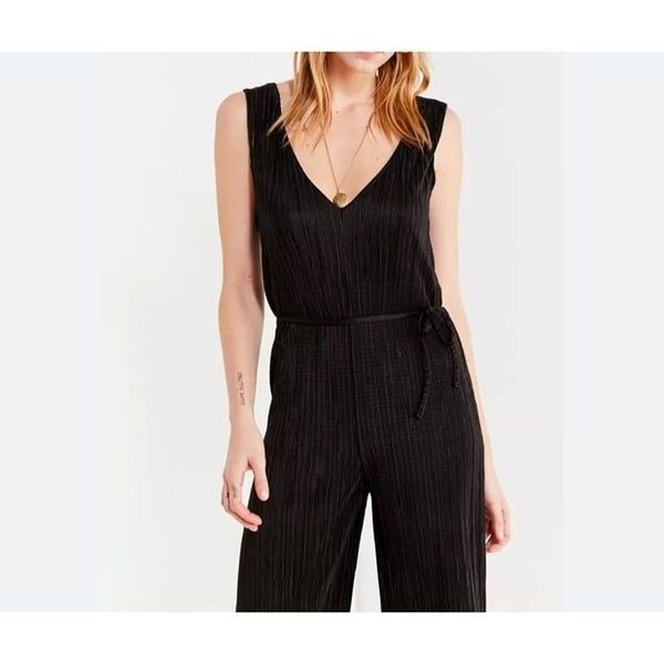 Nicole Miller New York Women Black Accordion Pleat Jumpsuit Size 12
