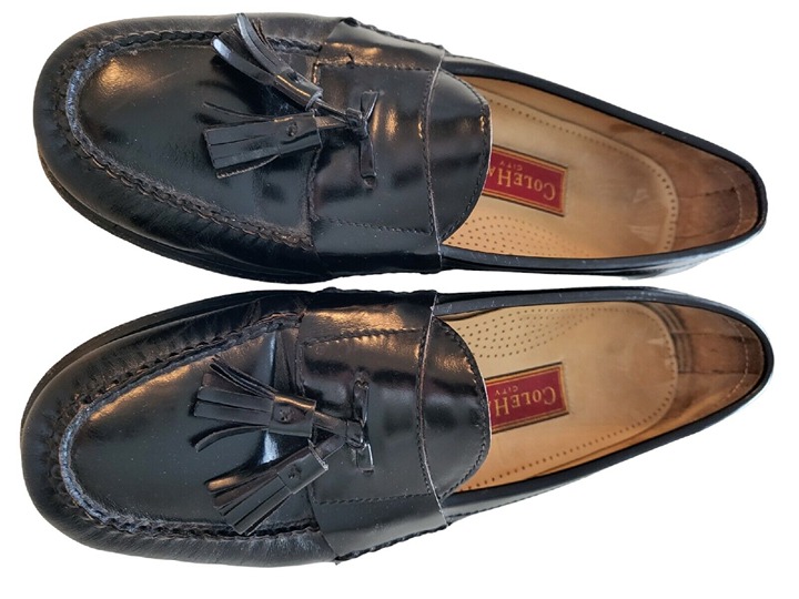 Cole Haan Men's Size 10.5 D Pinch Tassel Penny Loafer Black Leather Dress Shoes