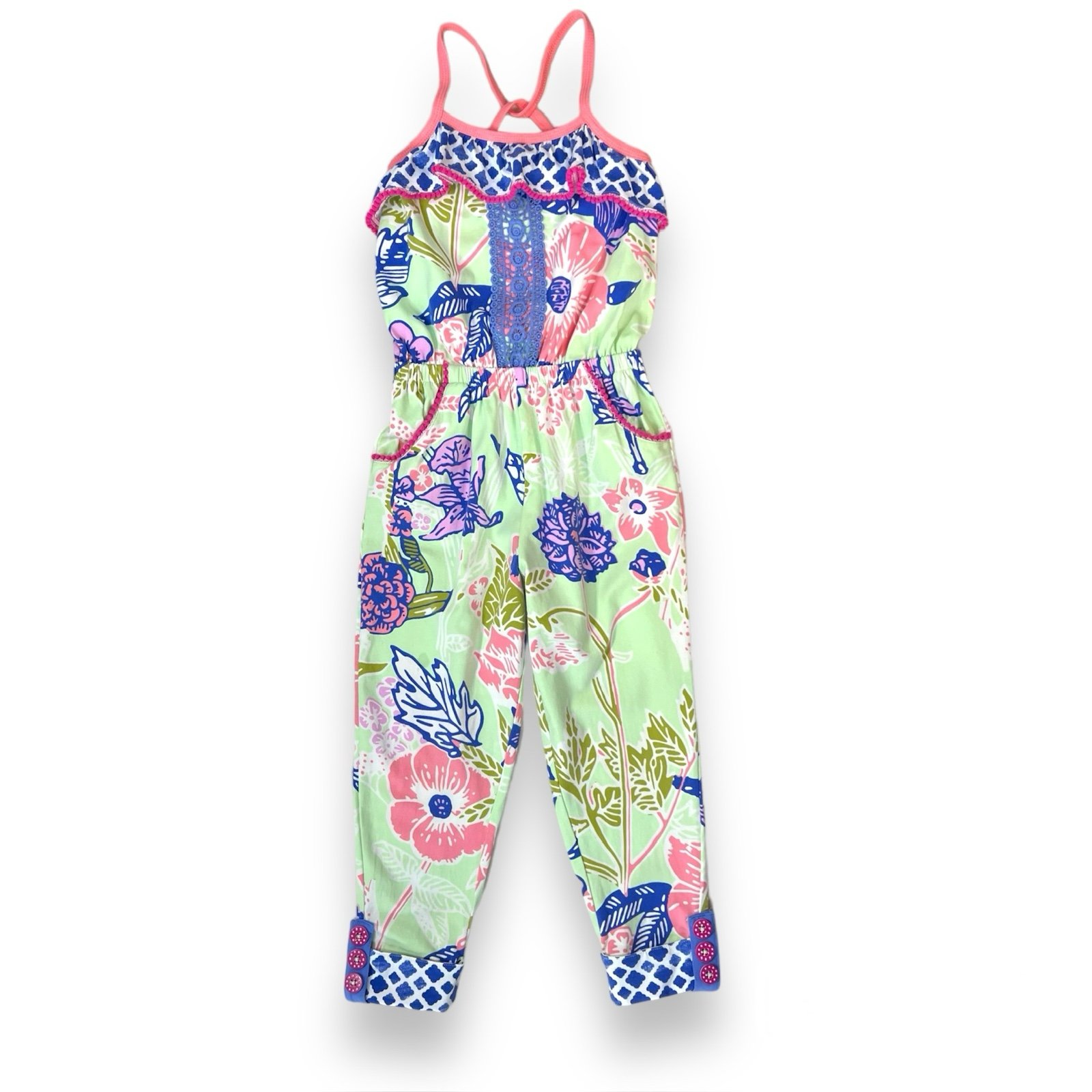 Matilda Jane Girls 4 Horseshoe Jumpsuit Romper Floral The Adventure Begins