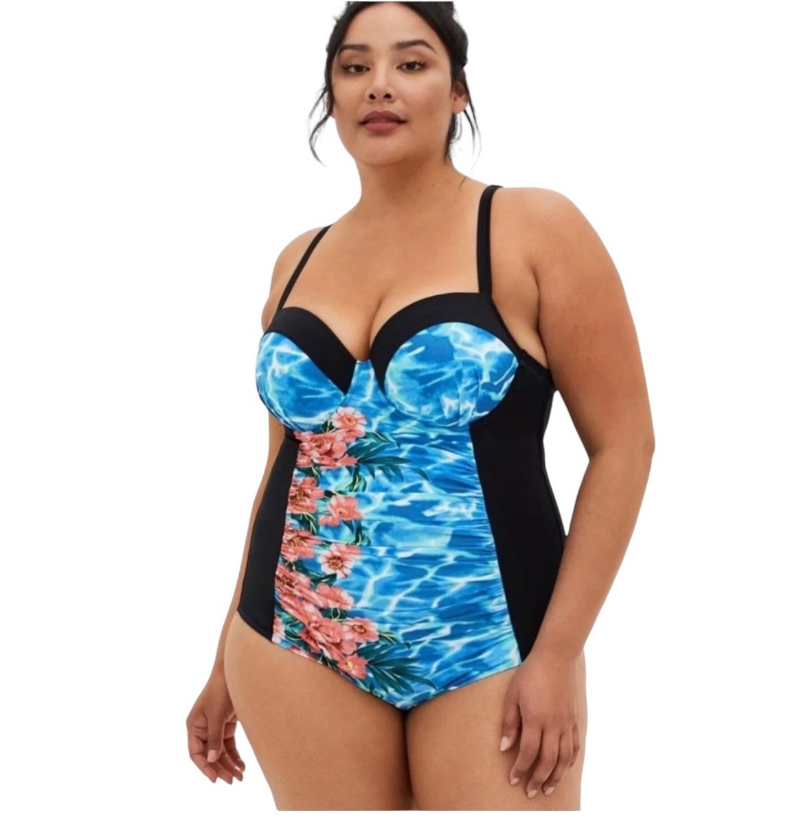Torrid One Piece Swim Suit Size 3X D/DD Tropical Floral Blue Ocean