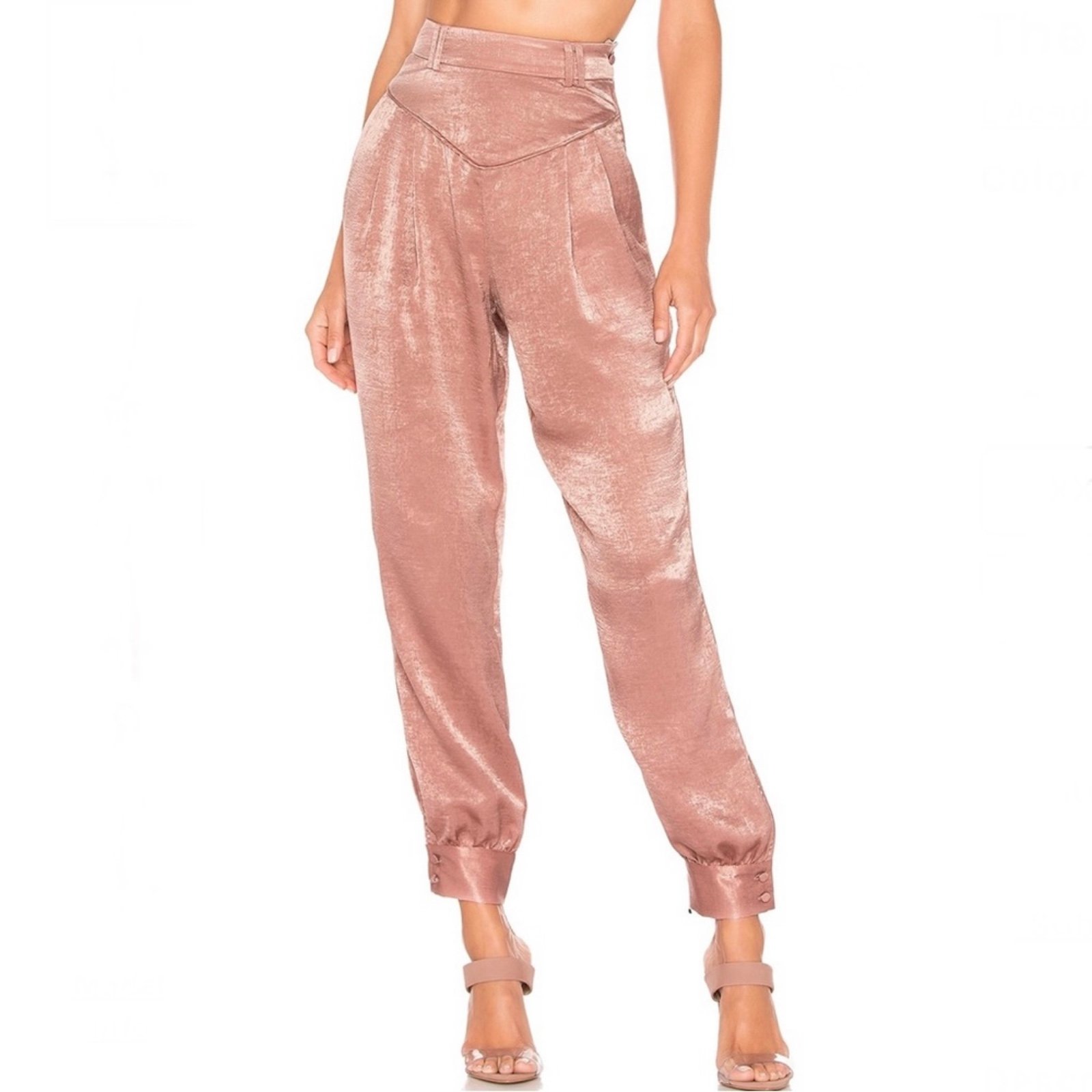 NEW L’ACADEMIE REVOLVE PINK SATIN TIE CUFF PANTS