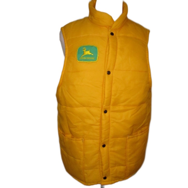 Vintage 70s 80s John Deere Farmer Western Farm Yellow Puffer Vest