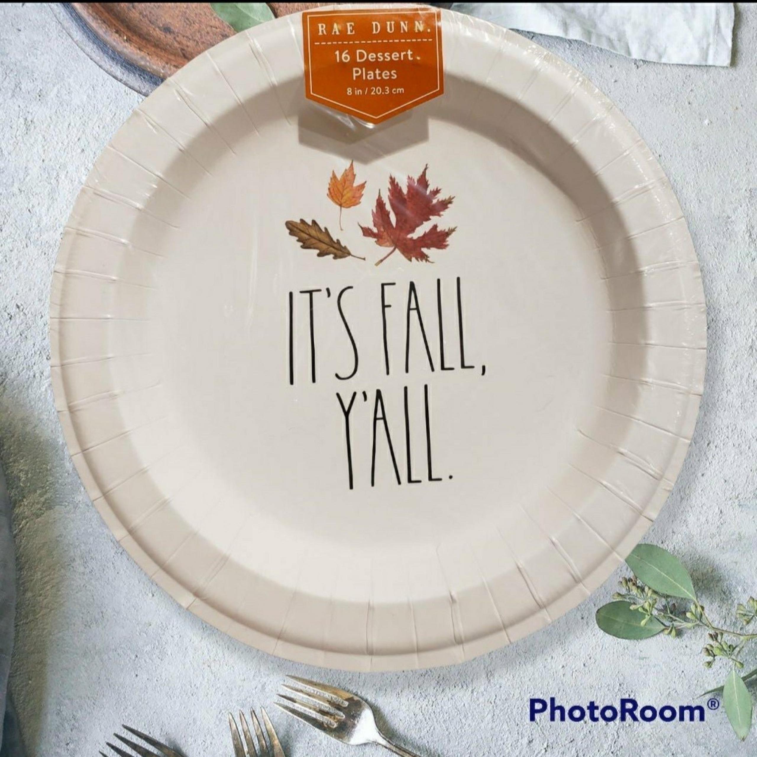 NWT 2021 Rae Dunn "IT'S FALL, YALL." 16 Paper Plates packed in original plastic