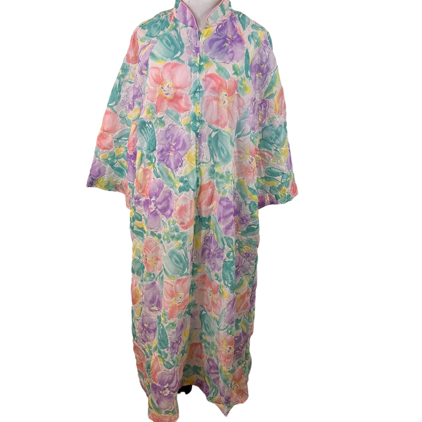 Saybury ILGWU Vintage Floral Caftan Robe Dress Size Large