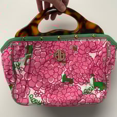 LILLY PULITZER mumsie pink green vintage handbag tortoiseshell handles