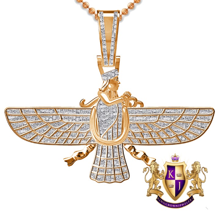 Real Genuine Diamond Persian Empire Religious Symbol Pendant Charm Chain Set