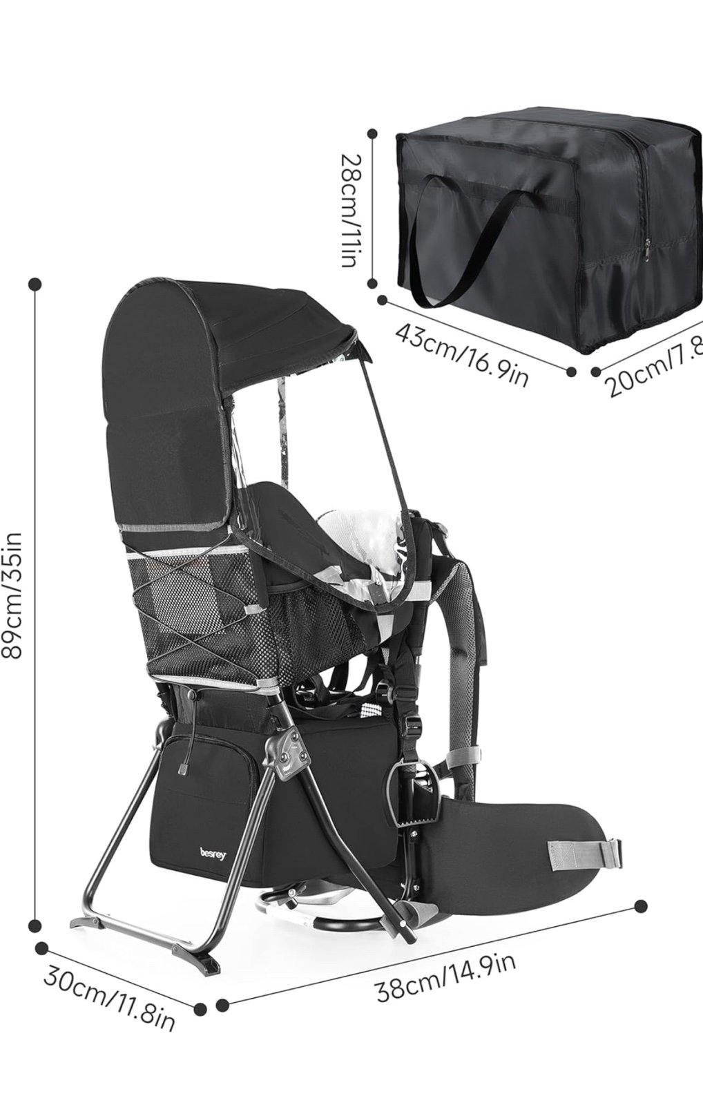 besrey Baby Backpack Carrier, Toddler Hiking Backpack with Safety 3-Height Seat,