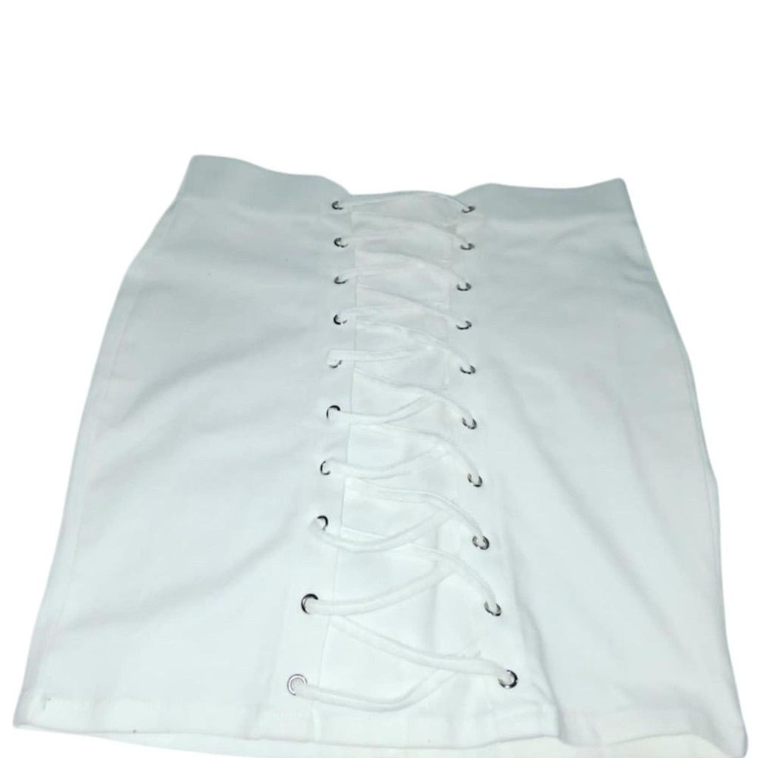 Y2K Haute Monde Women's White Lace-Up Mini Skirt  L white feminine Careercore