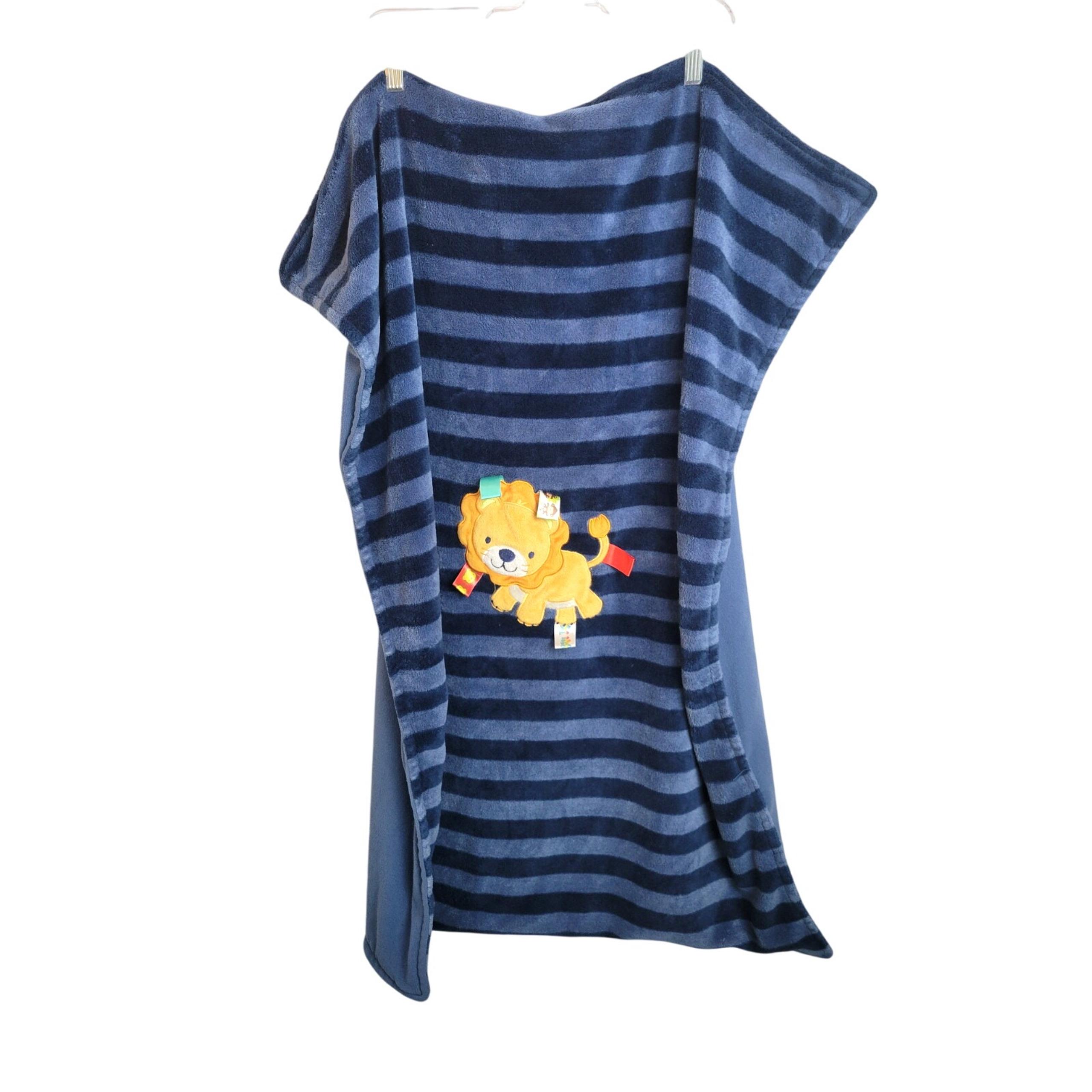 Taggies Lion Lovey Nursery Security Blanket Blue Orange fleece Plush 30"x40"