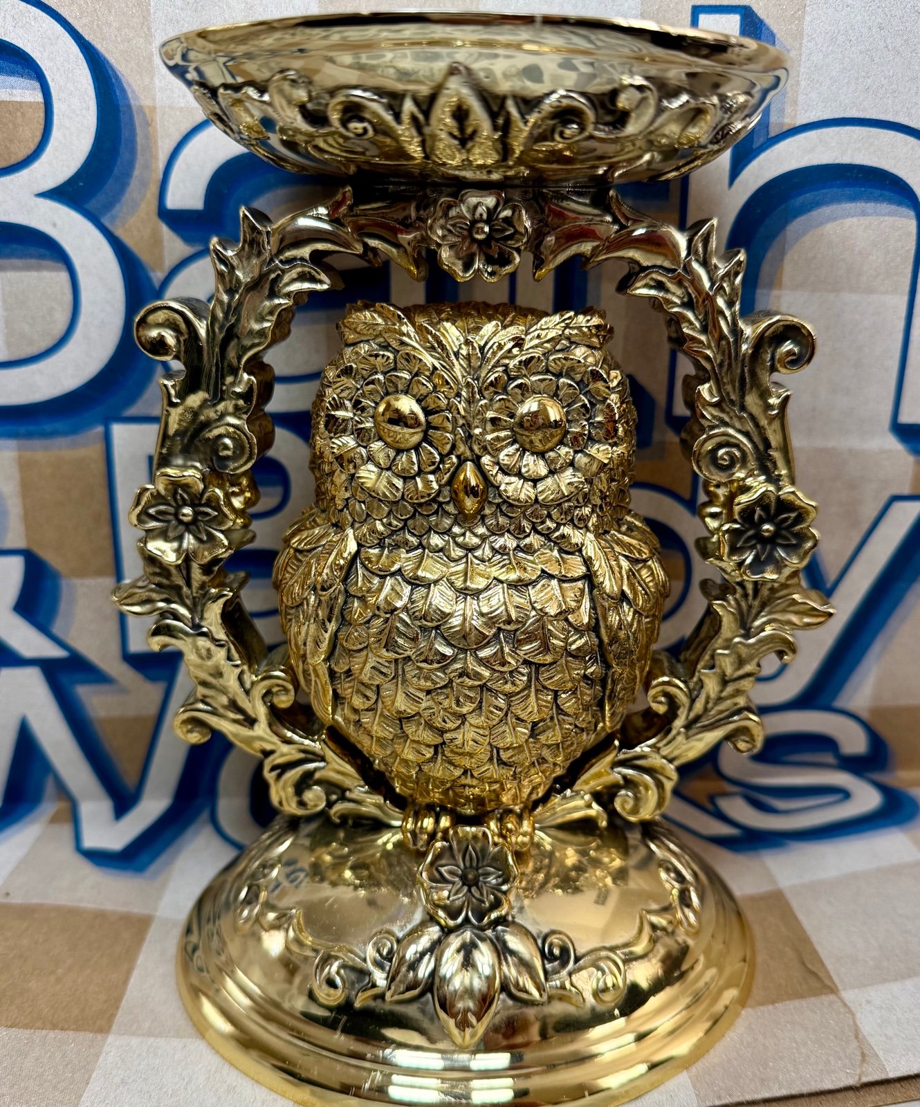 Ornate Owl 3 Wick Candle Pedestal