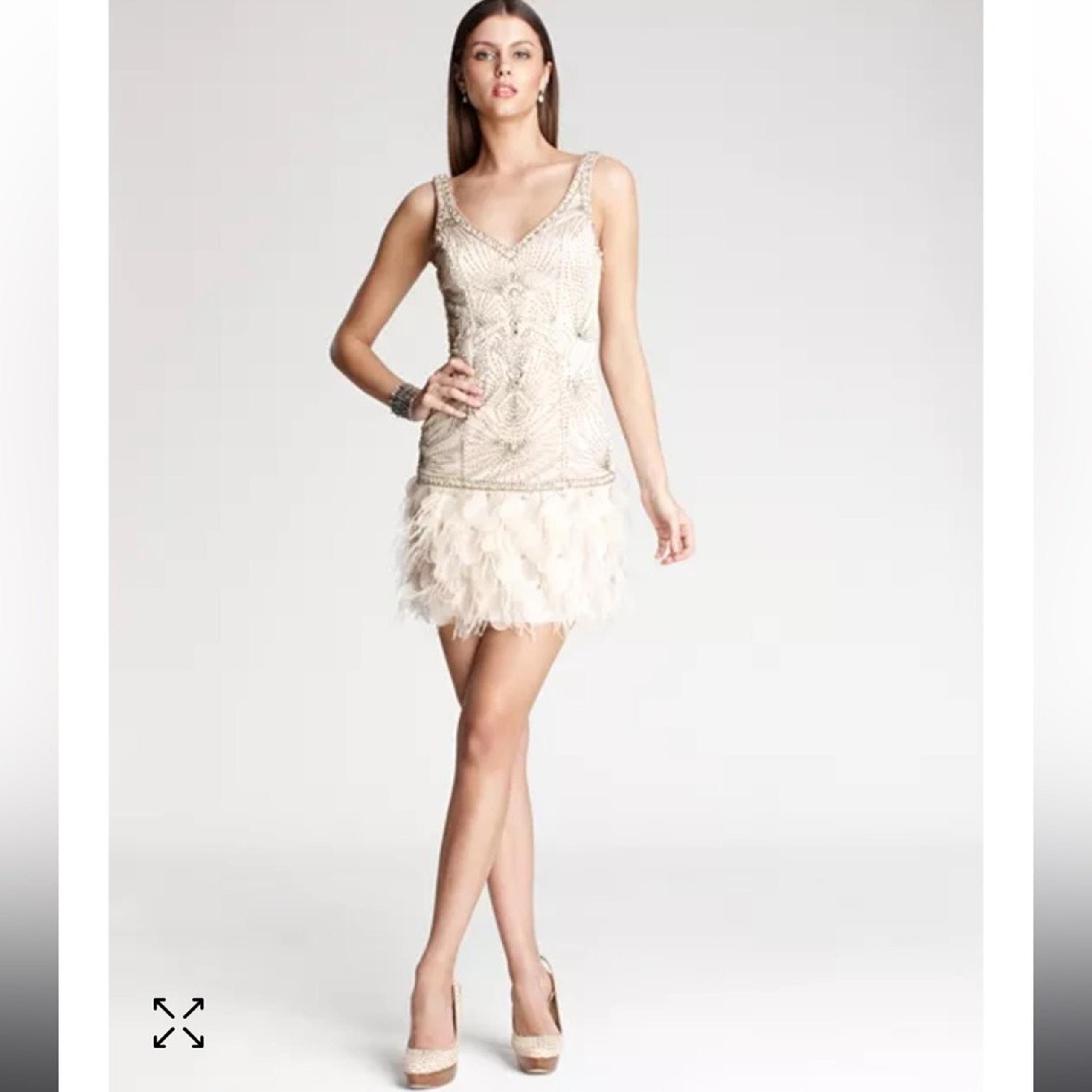 SUE WONG beaded feather hem dress 6