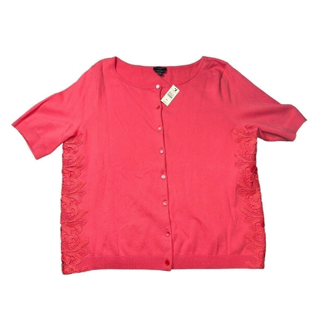 Talbots Cardigan Sweater Womens XL Petite Pink Pima Short Sleeve Career Classic