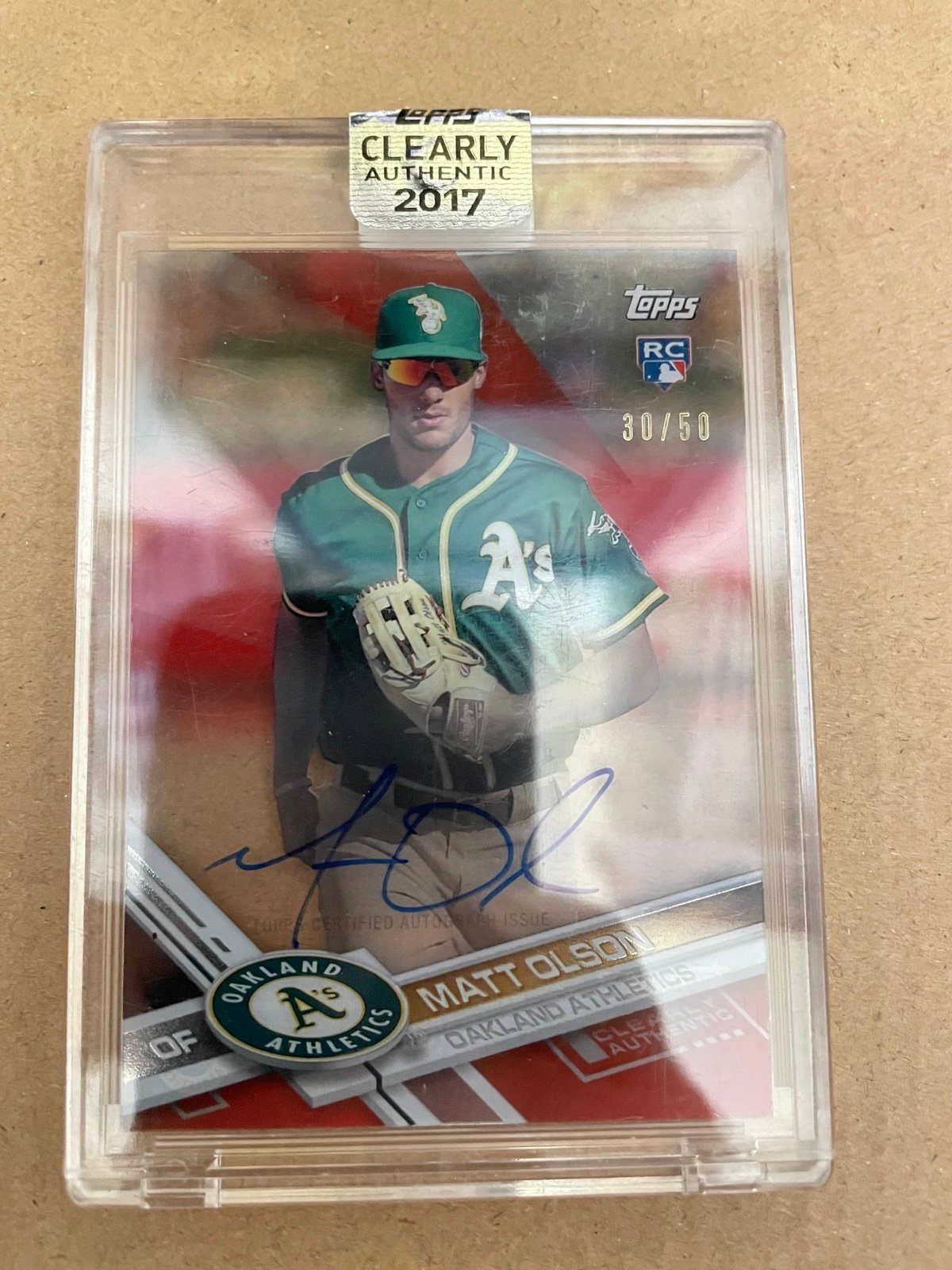 2017 Topps Matt Olson Clearly Authentic Rookie Auto #/50 Red Beautiful