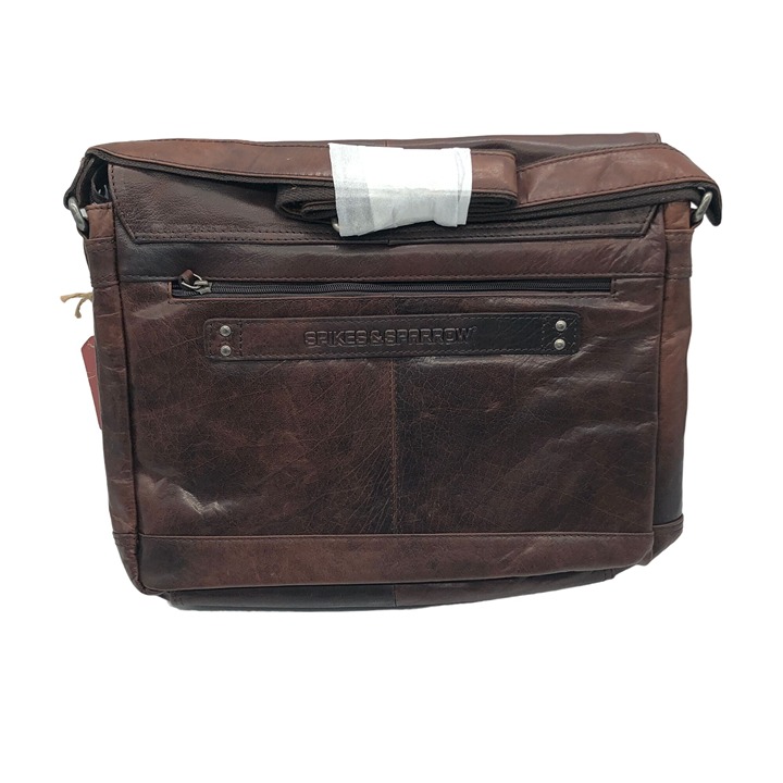 Spikes & Sparrow Noah Brown Leather Messenger Laptop Bag Dark Brown Style 74504