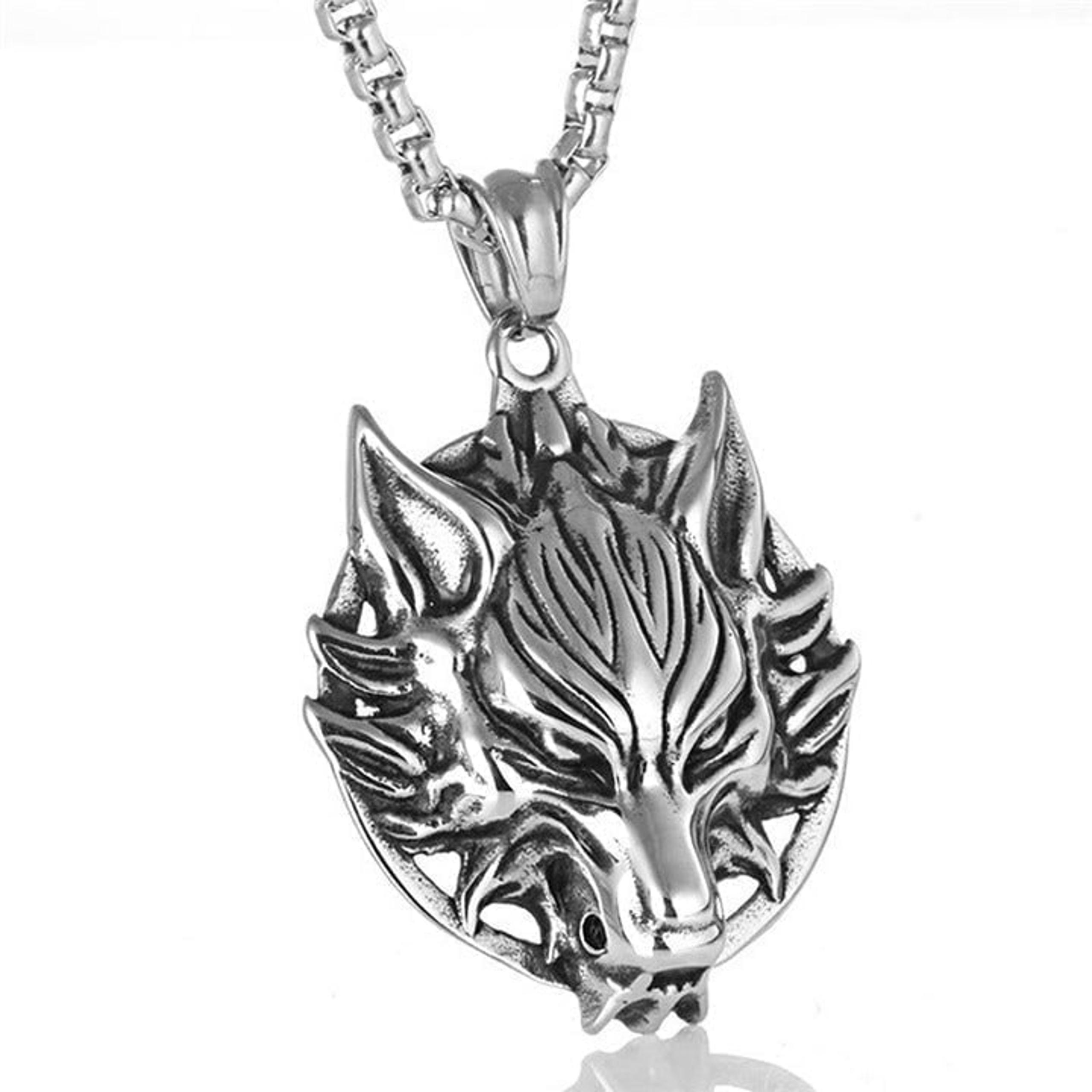 Retro wolf head steel pendant necklace for women/men, N90201P167