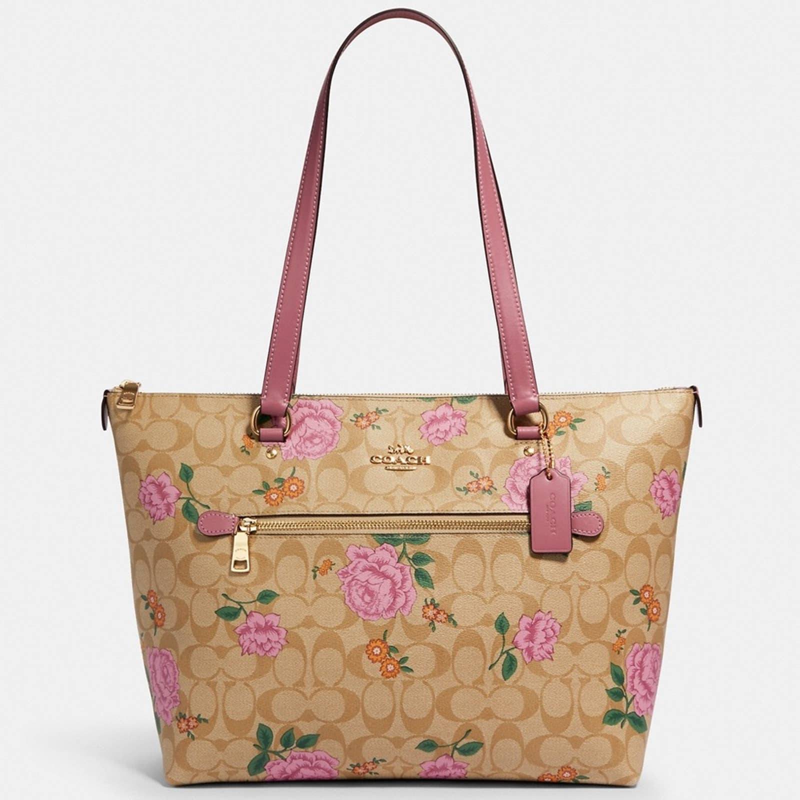 New Coach Gallery Tote Bag In Signature Canvas With Prairie Rose/Brown-Pink