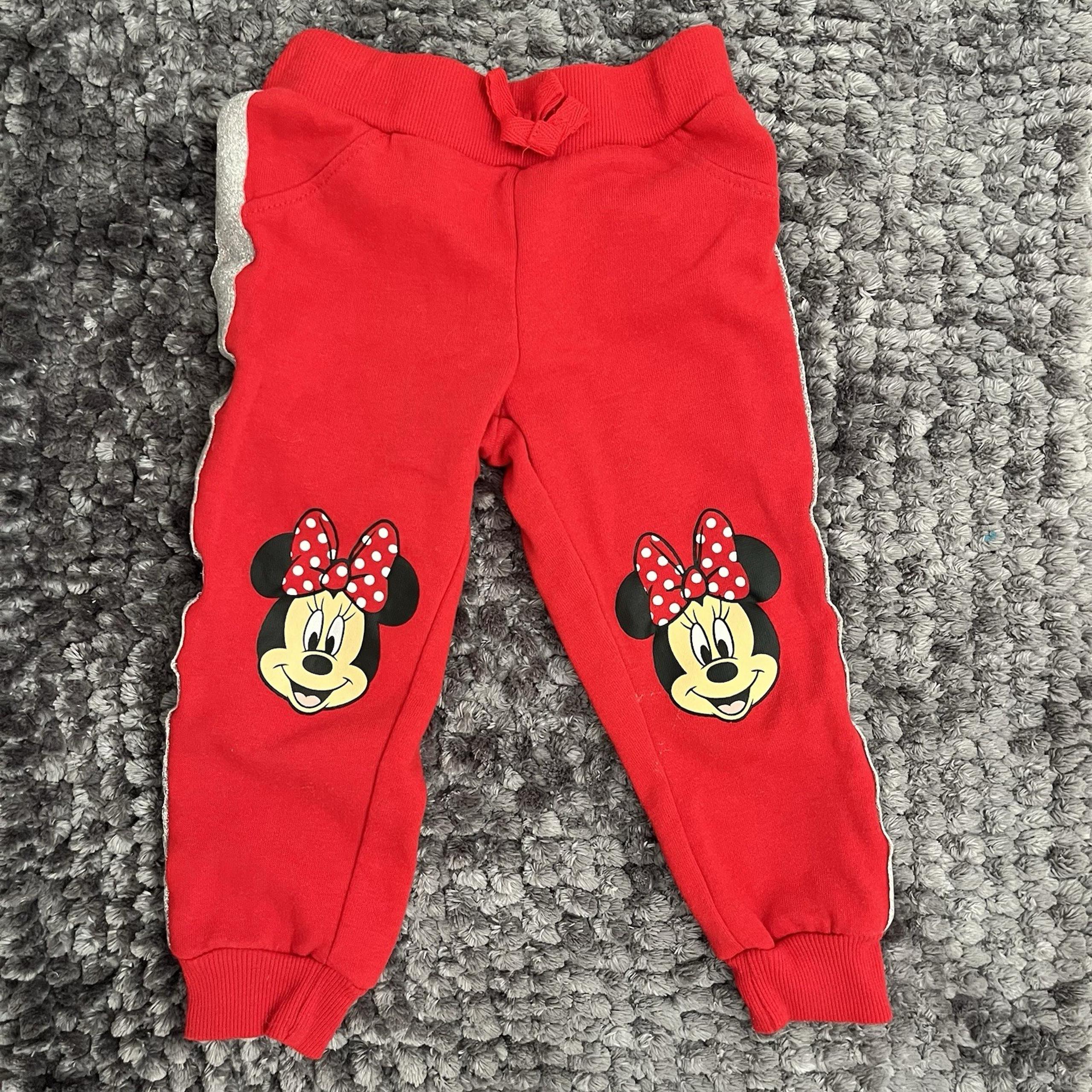 Disney Minnie Mouse Girls Toddler 2T Sweatpants Red Glitter Stripes Elastic