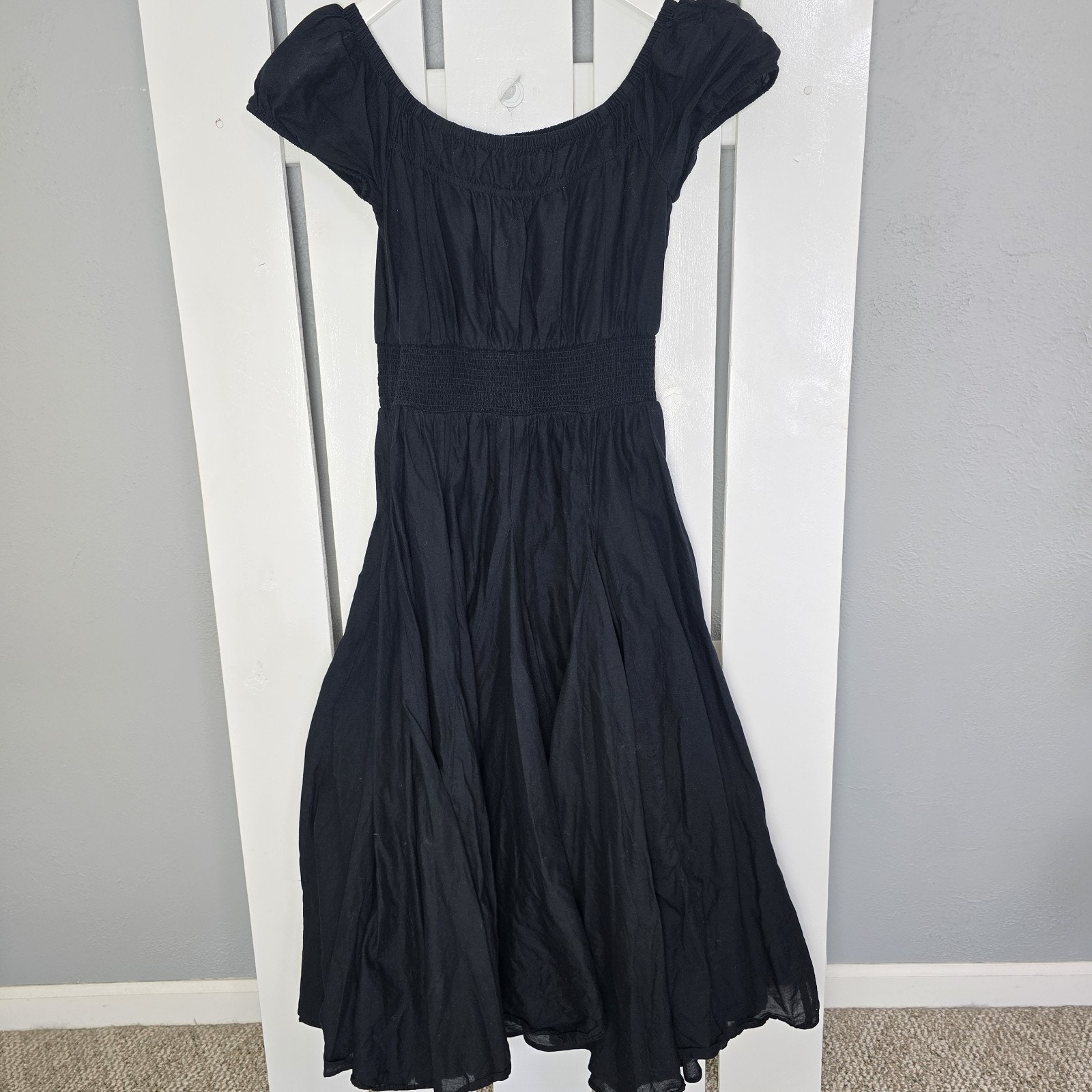 INC International Concepts Midi Black Cap Sleeve Fit & Flare Dress MED Milkmaid