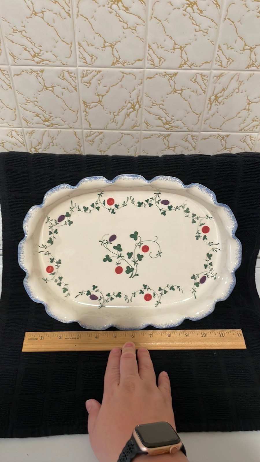 Seymour Mann côte basque hand painted flowers and clover oblong serving tray Cot