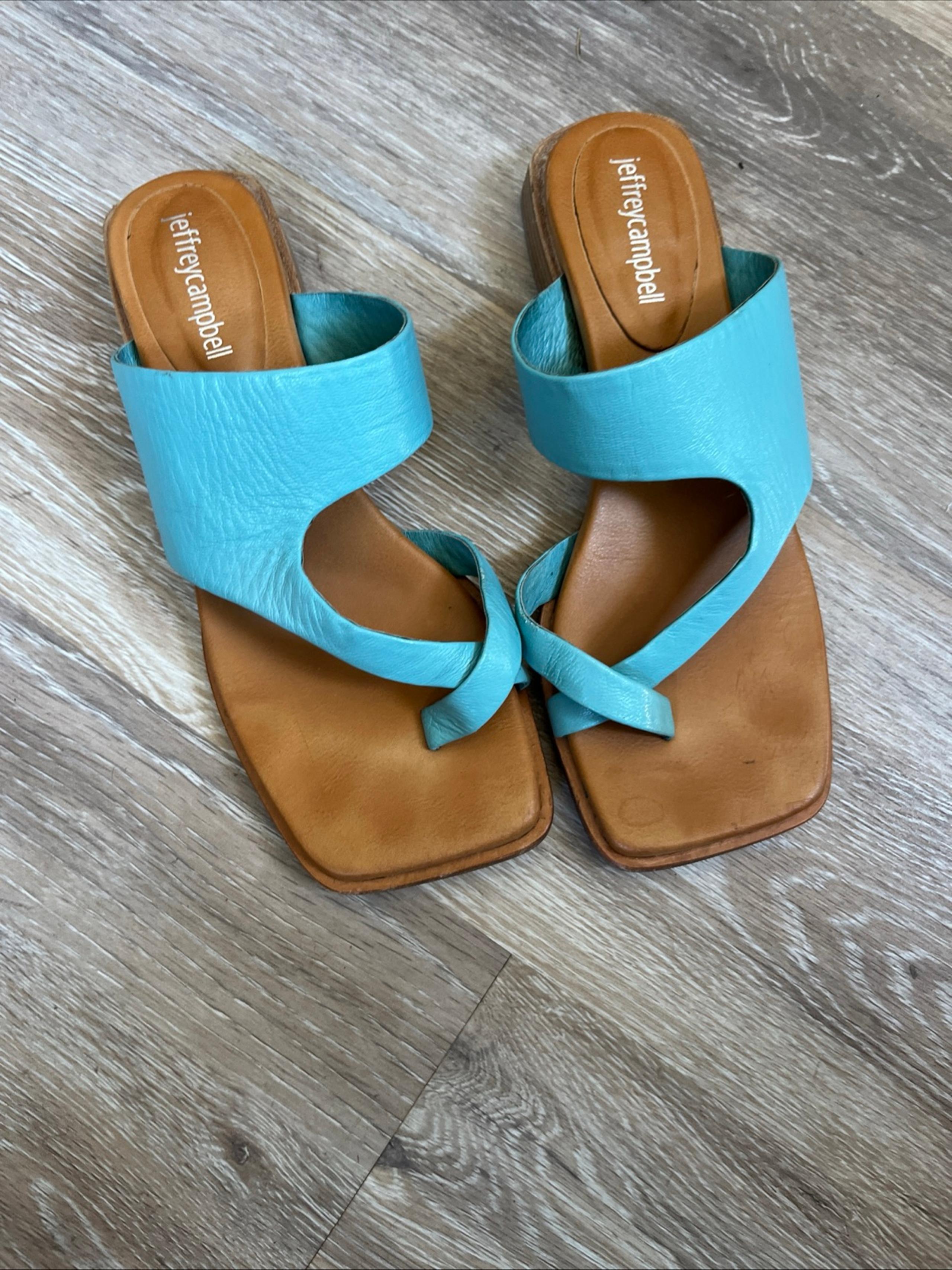 Jeffrey Campbell teal strap leather sandals