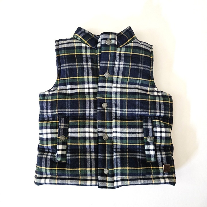 Janie and Jack 18-24 NWT Festive Forest Green Navy Plaid Puffer Vest