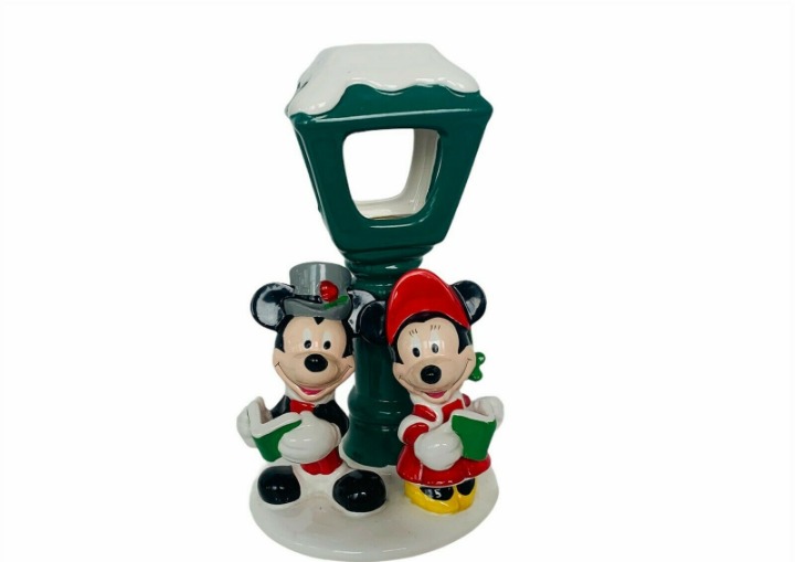 Walt Disney Candle Holder vtg Teleflora Mickey Minnie Mouse Figurine Christmas