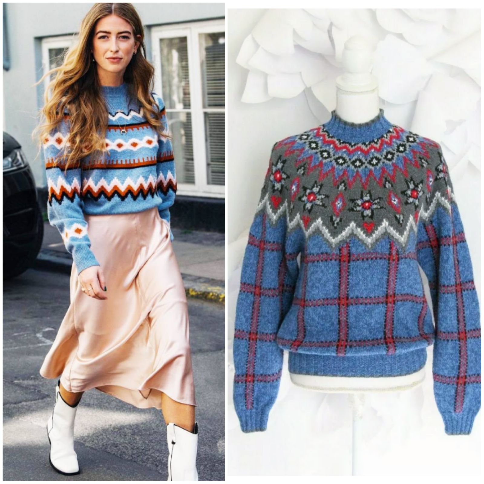 Vtg 80s Fair Isle Chunky Sweater Pullove