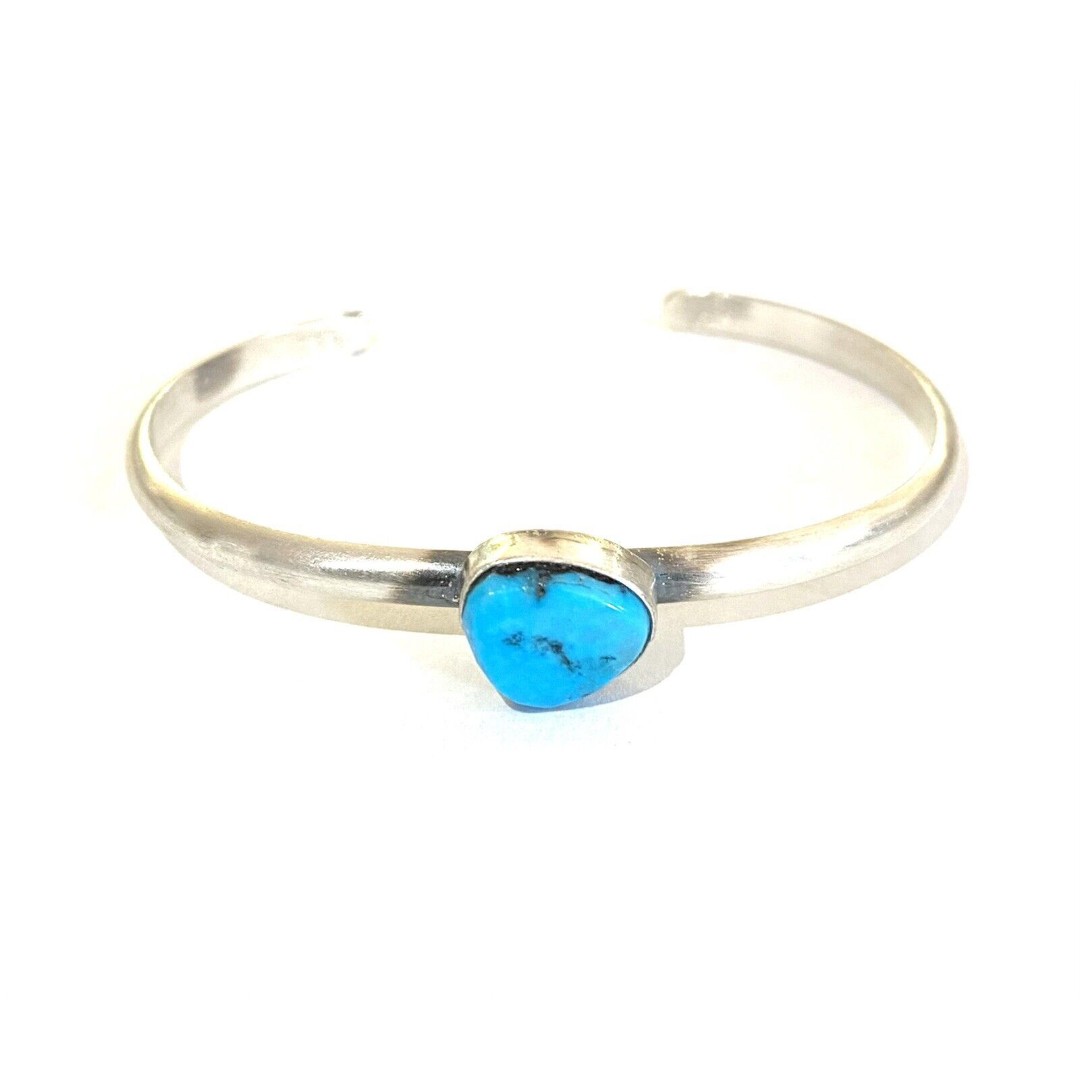 NATIVE AMERICAN STERLING SILVER NAVAJO HANDMADE KINGMAN TURQUOISE BRACELET