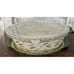 Temptations Old World Green Oval Baking Dish Clear Lid Metal Holder Trivet 2 Qt