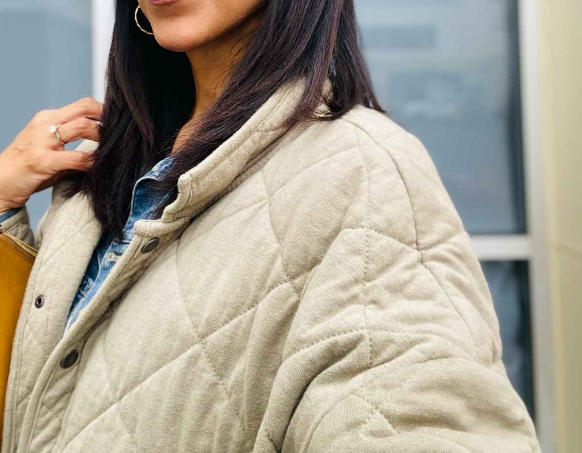Lightweight Quilted Snap Jacket in Olive Green – Size M