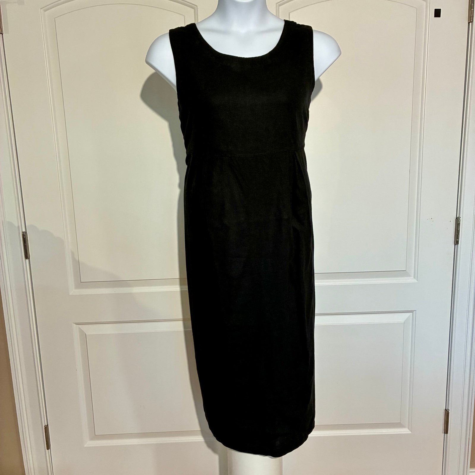 The Vermont Country Store Womens Linen Sleeveless Tank Dress Black 1X