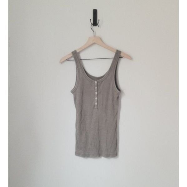 Aerie Real Soft Ribbed Snap Front Tank in Brown Green Size Medium