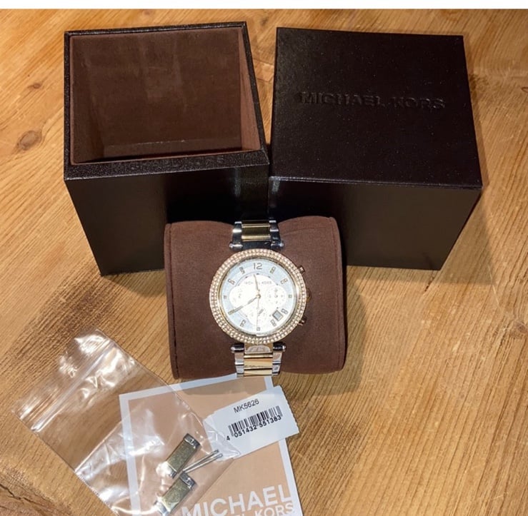 MICHAEL KORS Parker Quartz White Dial Two Tone Bracelet Ladies Watch