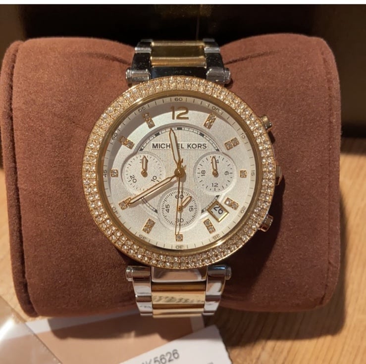 MICHAEL KORS Parker Quartz White Dial Two Tone Bracelet Ladies Watch - detail