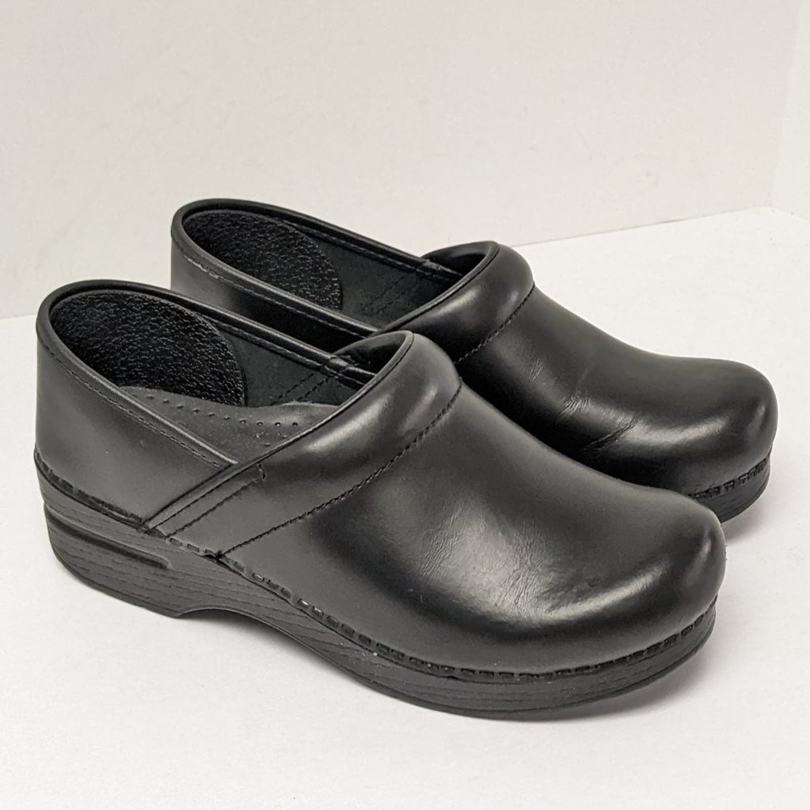 Dansko Professional Slip-On Clogs, Black Leather, Women's 39 EU (US 8.5-9) Wide