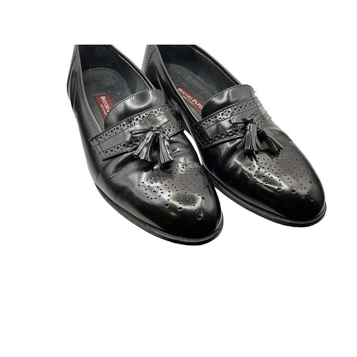 Duccio Papini Vero Cuoio Mens Black Leather Tassel Loafers 10M Made In Italy