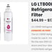LG LT800P Refrigerator Water Filter