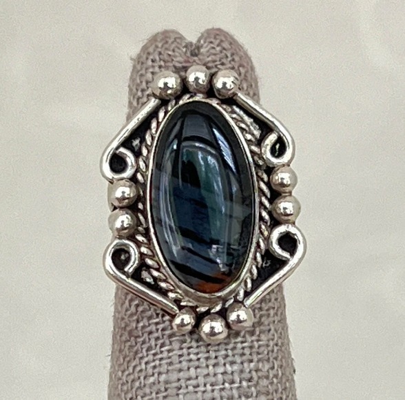 Vintage Sterling Silver Oval Banded Agate Ring SR-2341