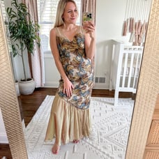 Rose Taft Couture Silk Floral Beaded Formal Evening Gown
