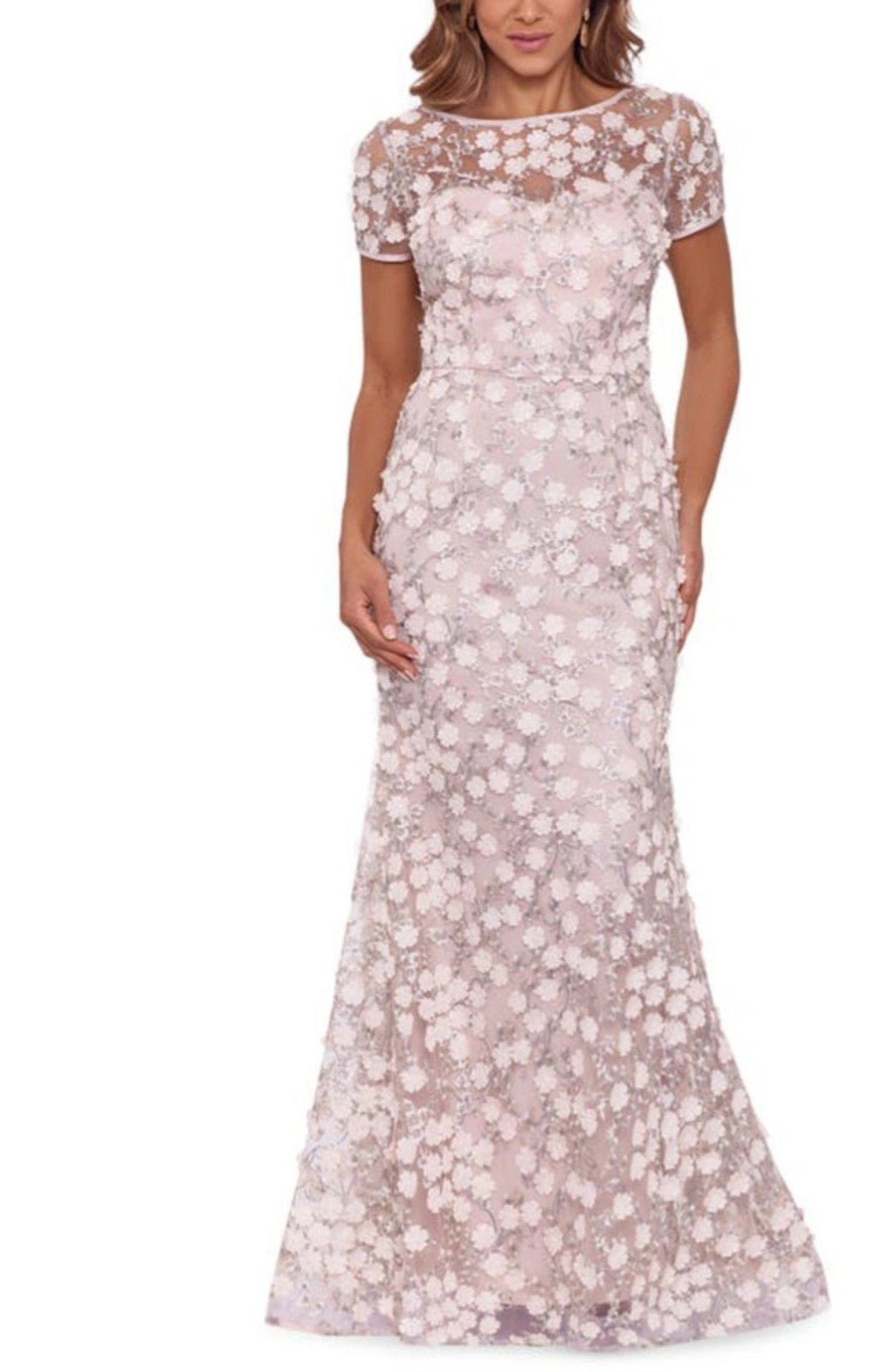 3D floral cap sleeve trumpet gown