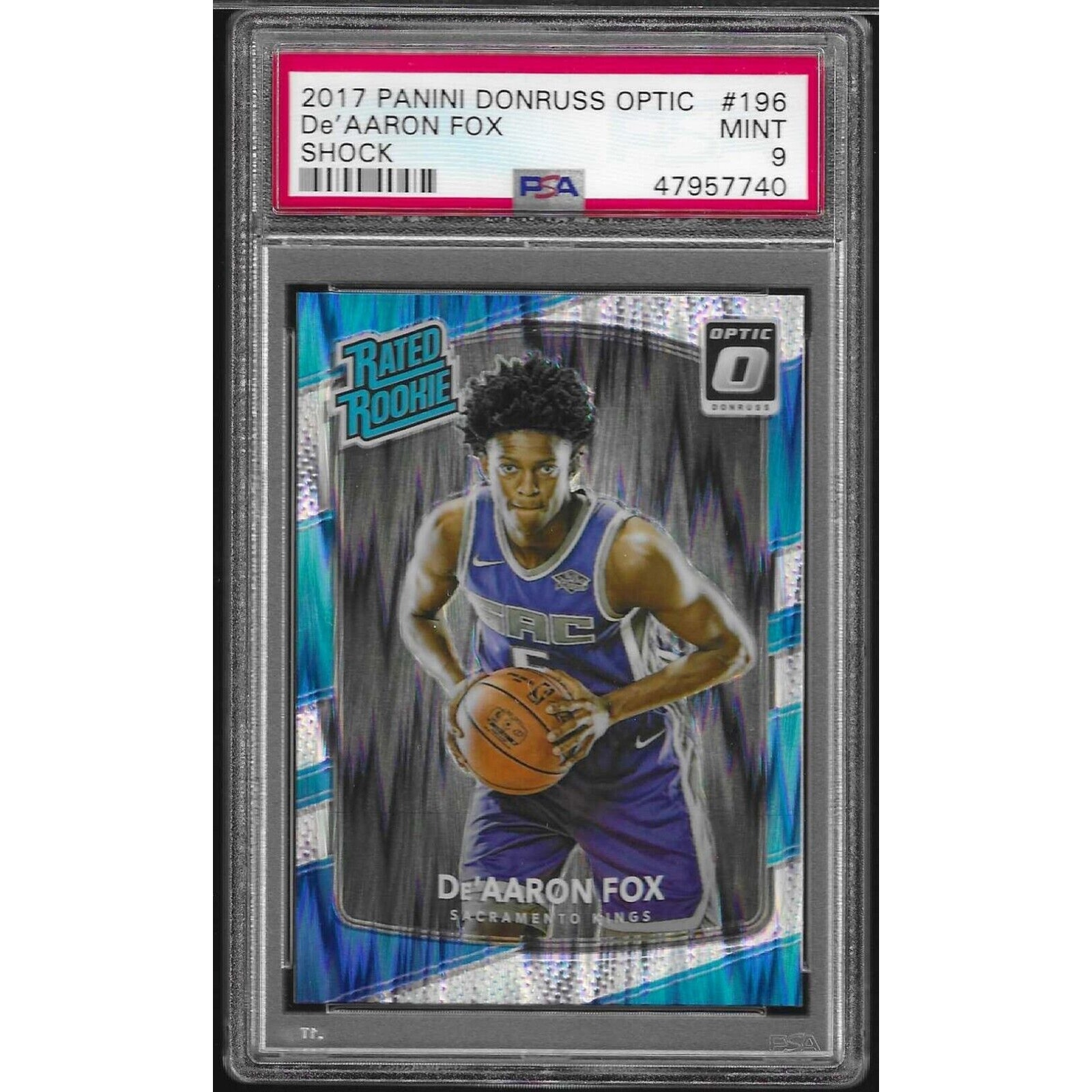 2017-18 Donruss Optic Mega Box Rated Rookie Shock Flash #196 De'Aaron Fox PSA 9