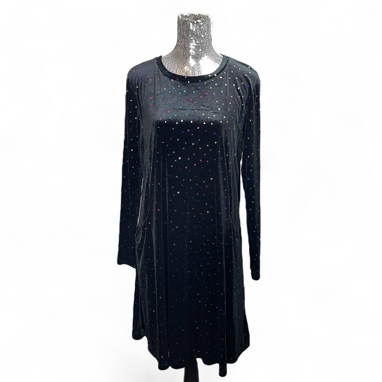 Funky Velvet Sequin Heart Tunic Dress Large Festival Swing Fit Pockets Statement