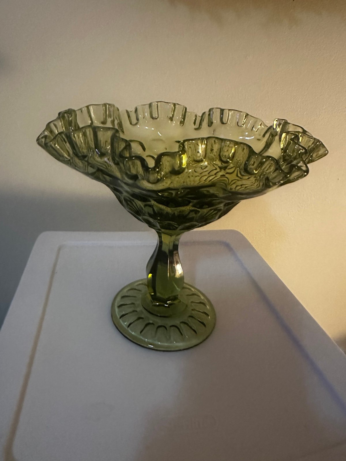 Vintage Fenton Avocodo green ruffled compote