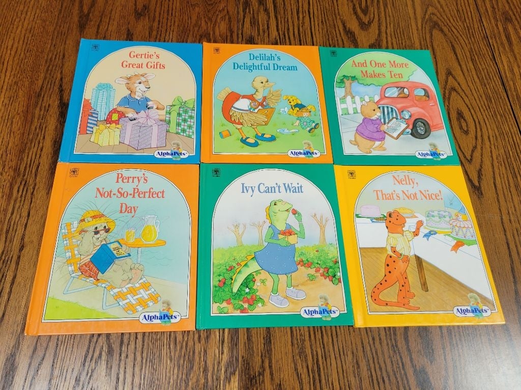AlphaPets Hardcover Lot #2 of Books Vintage 1990 Grolier Alphabet Time Money