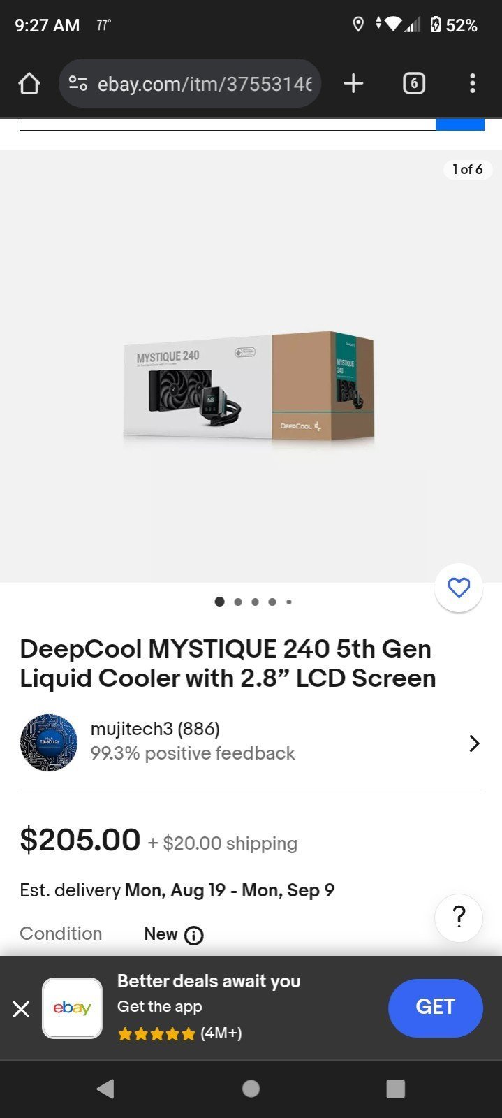 5th gen deepcool mystique 240 liquid cooler with LCD screen