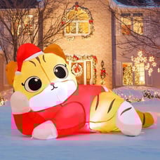 New 5FT Christmas Cat Inflatable LED Blow Up Decoration for Yards Decoration
