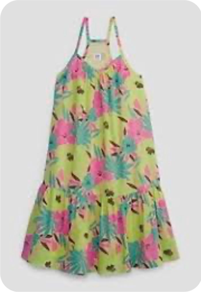 NWT Gap Floral V-Neck Racerback Tank Dress In Pink, Green & Yellow L 10-11