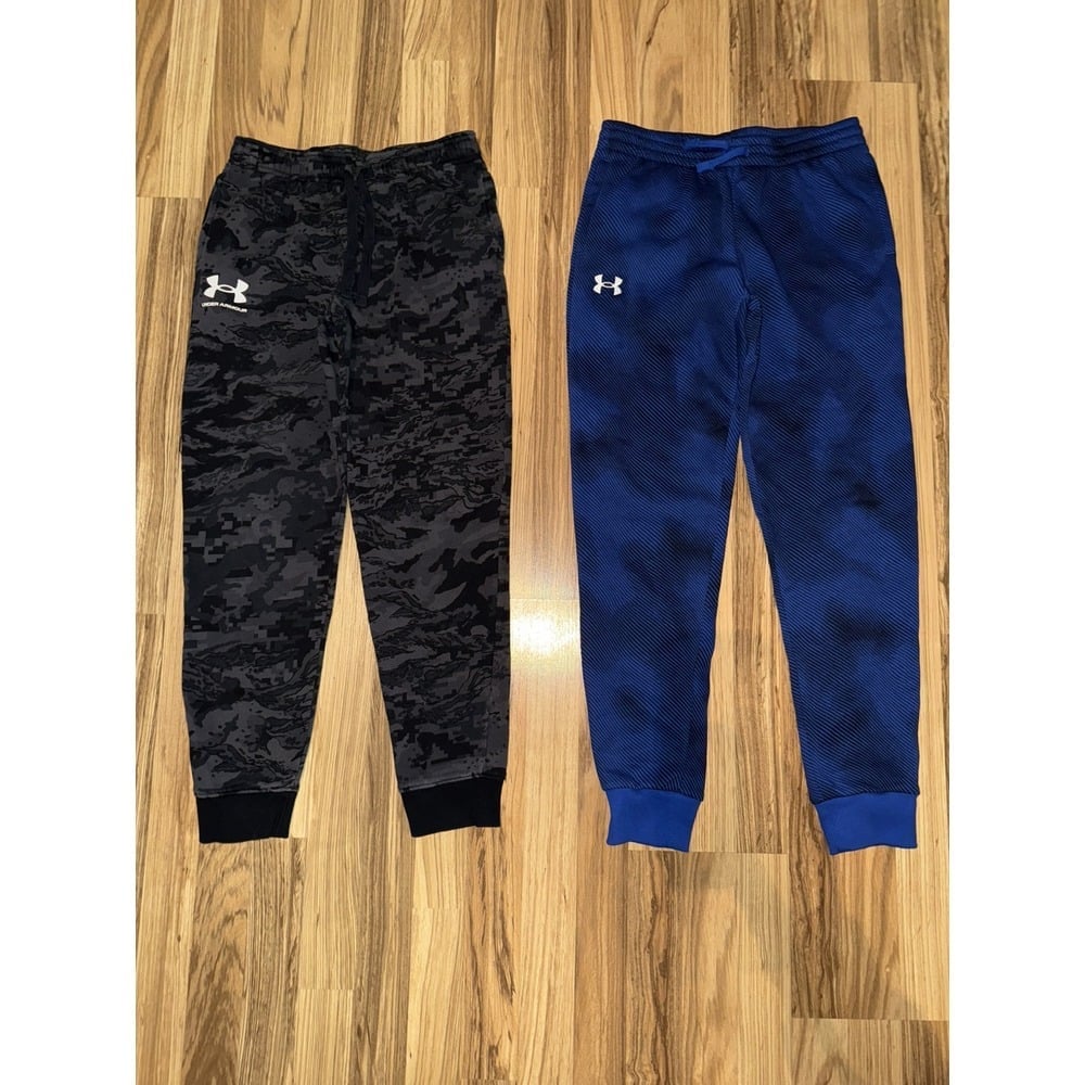 Under Armour Boys YL Large Gray Black Camouflage Blue Joggers Lot Sweatpants