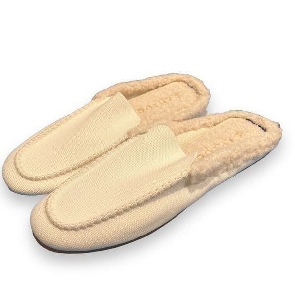 Rothy's Women’s 12 Cream The Glacier Merino Slipper Slip-On Fuzzy Wool Mule